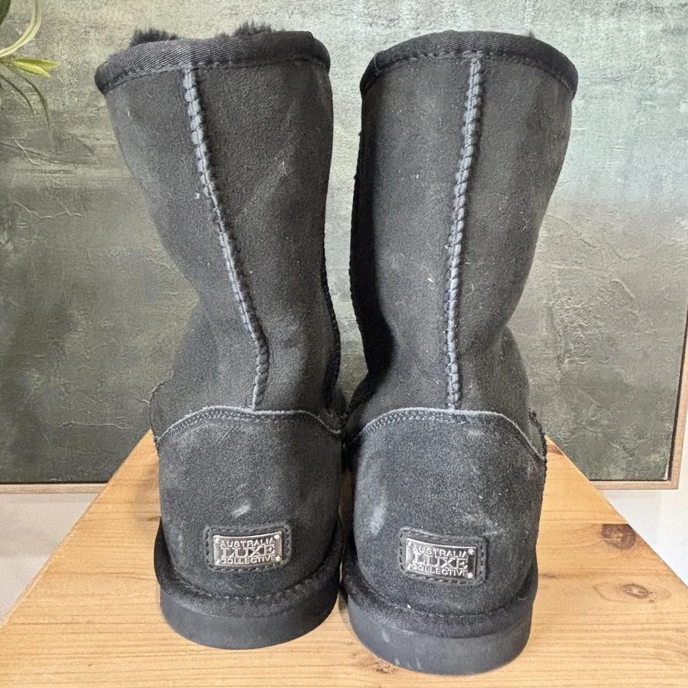 Australia Luxe Collective Boots Mens Size 13 Black‎ Sheepskin Cosy Short Snow